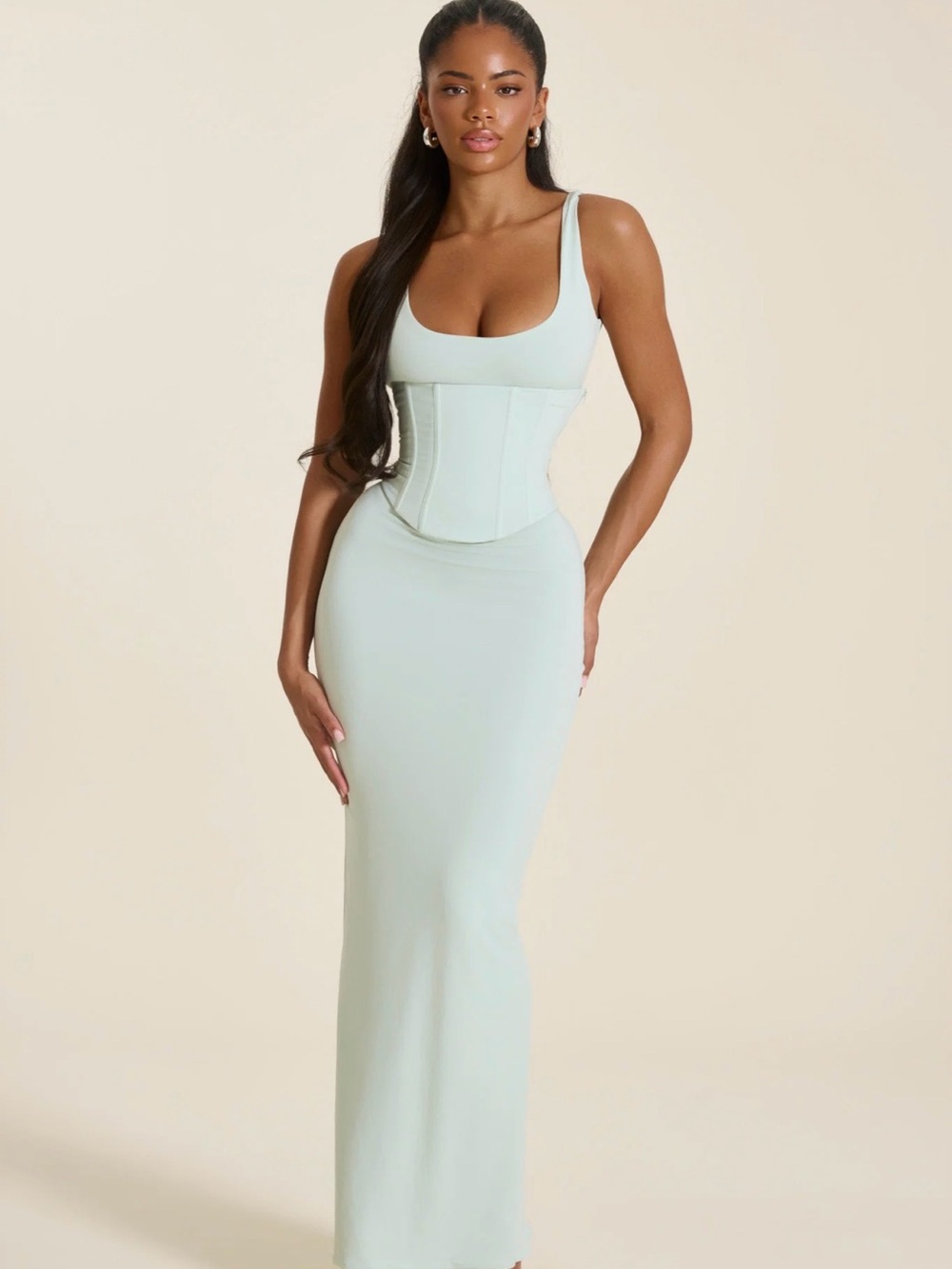 Sculpted Scoop-Neck Maxi Dress in Light Mint